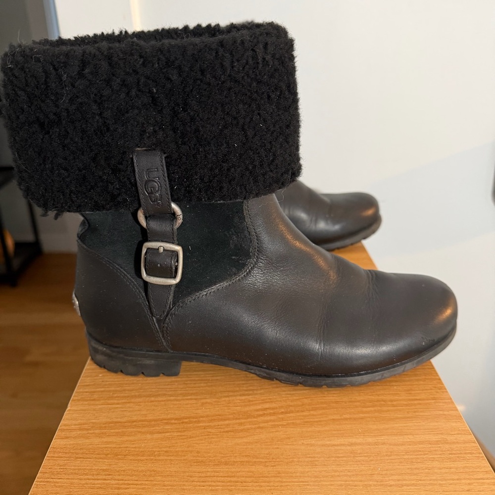 UGG Black Ankle Boots with Shearling Cuff